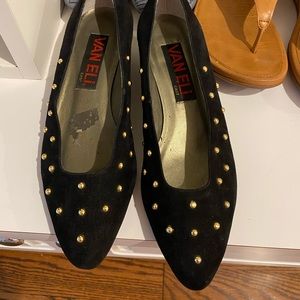 Gold studded loafers